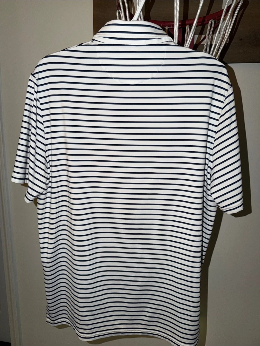 2026 Ralph Lauren RLX Striped Performance Polo (White/Navy) - Size M